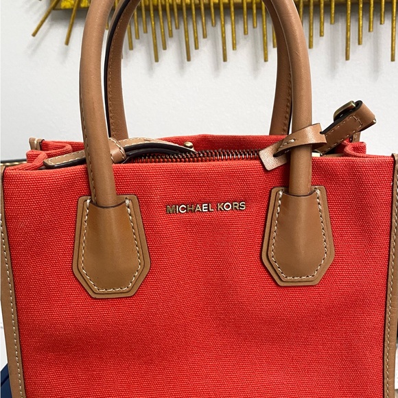Michael Kors Mini Orange Canvas Tote With Strap - Picture 3 of 6